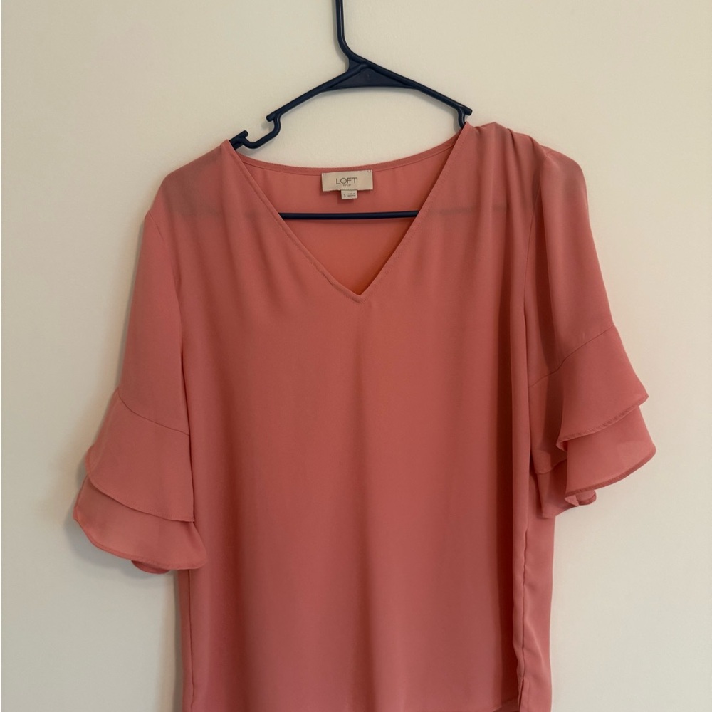 LOFT Women's Blush Ruffle Sleeve Blouse